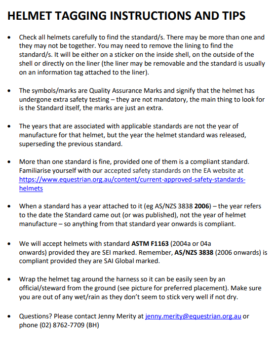 Helmet Tagging Information Equestrian South Australia